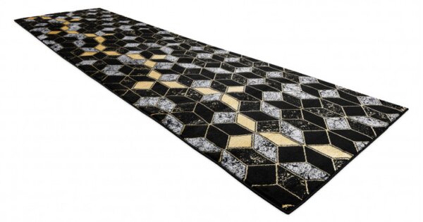 Koberec / Běhoun GLOSS 400B 86 glamour, art deco, 3D geometrický - černý / zlatý