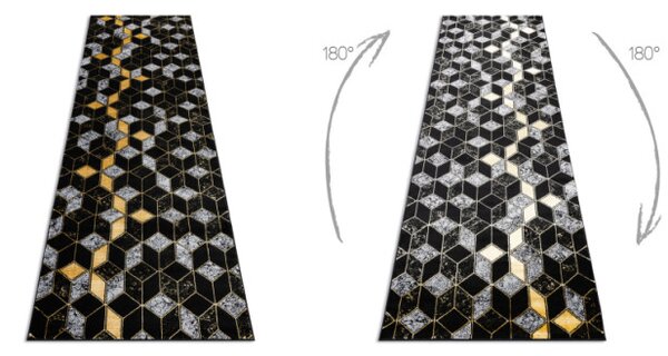 Koberec / Běhoun GLOSS 400B 86 glamour, art deco, 3D geometrický - černý / zlatý