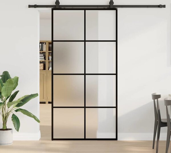 VidaXL Posuvné dveře se sadou kování ESG Glass, mléčné [3375863] Barva: Černá a matná, Velikost: 102.5 x 205 cm (200 cm sliding rail)