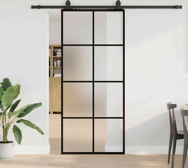 VidaXL Posuvné dveře se sadou kování ESG Glass, mléčné [3375863] Barva: Černá a matná, Velikost: 102.5 x 205 cm (200 cm sliding rail)