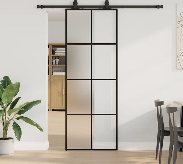 VidaXL Posuvné dveře se sadou kování ESG Glass, mléčné [3375863] Barva: Černá a matná, Velikost: 102.5 x 205 cm (200 cm sliding rail)