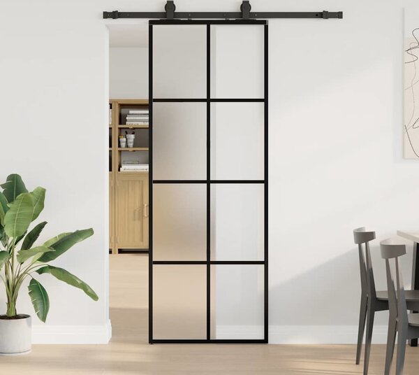 VidaXL Posuvné dveře se sadou kování ESG Glass, mléčné [3375863] Barva: Černá a matná, Velikost: 102.5 x 205 cm (200 cm sliding rail)