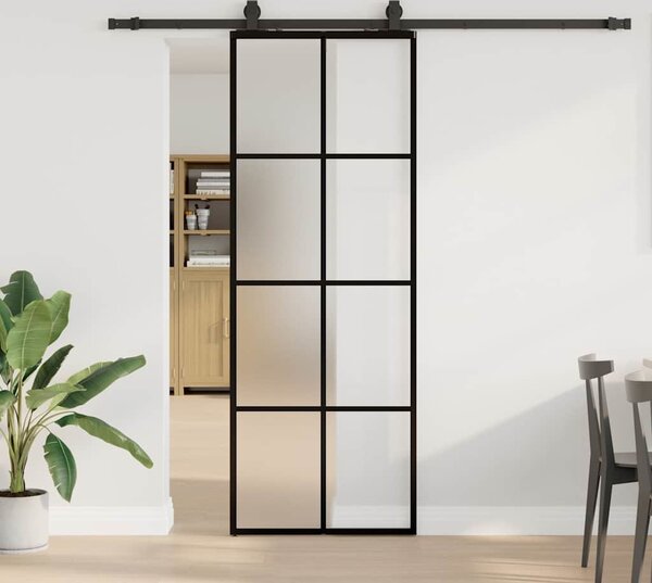 VidaXL Posuvné dveře se sadou kování ESG Glass, mléčné [3375863] Barva: Černá a matná, Velikost: 102.5 x 205 cm (200 cm sliding rail)