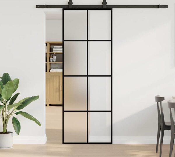 VidaXL Posuvné dveře se sadou kování ESG Glass, mléčné [3375863] Barva: Černá a matná, Velikost: 102.5 x 205 cm (200 cm sliding rail)