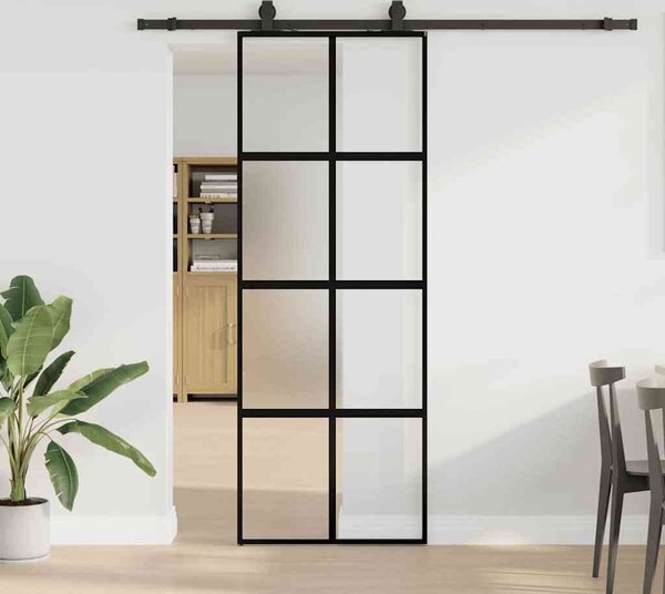 VidaXL Posuvné dveře se sadou kování ESG Glass, mléčné [3375863] Barva: Černá a matná, Velikost: 102.5 x 205 cm (200 cm sliding rail)