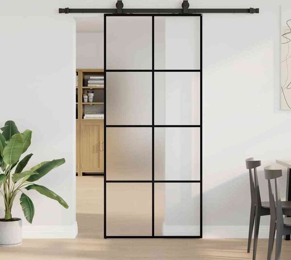 VidaXL Posuvné dveře se sadou kování ESG Glass, mléčné [3375863] Barva: Černá a matná, Velikost: 102.5 x 205 cm (200 cm sliding rail)