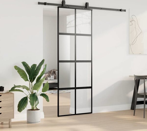 VidaXL Posuvné dveře se sadou kování ESG Glass, mléčné [3375863] Barva: Černá a matná, Velikost: 102.5 x 205 cm (200 cm sliding rail)
