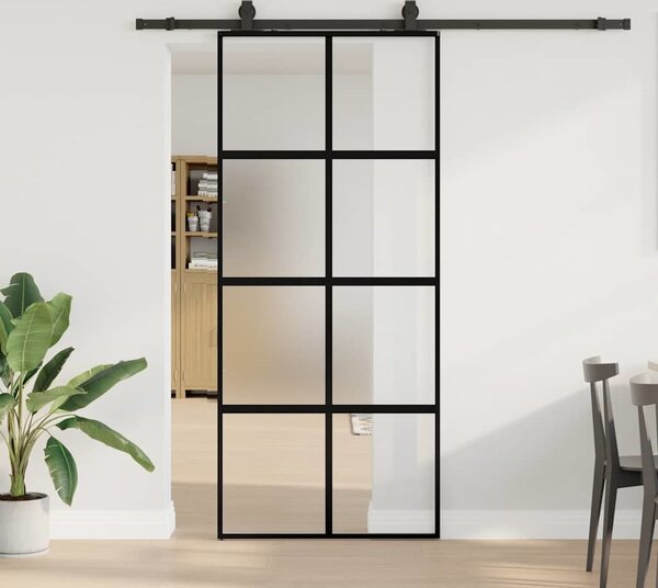 VidaXL Posuvné dveře se sadou kování ESG Glass, mléčné [3375863] Barva: Černá a matná, Velikost: 102.5 x 205 cm (200 cm sliding rail)