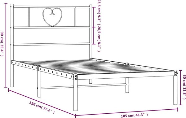 VidaXL Kovový rám postele s čelem, světlá výška pod postelí 30 cm [355457] Barva: Černá, Velikost: 120 x 200 cm (rám 207 x 125 x 90 cm)