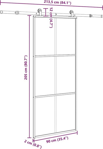 VidaXL Posuvné dveře s kováním ESG sklo a hliník [3332819] Velikost: 102 x 205 cm (213.5 cm)