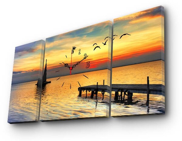 Wallity 3 dílné dekorativní nástěnné hodiny Sunset žluté