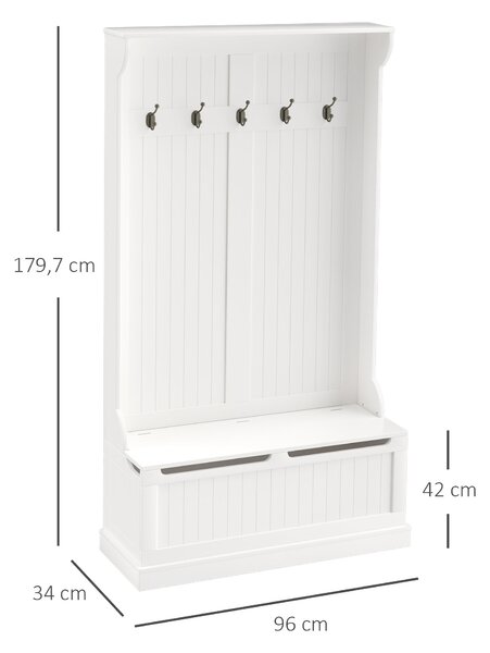 HOMCOM věšák na kabáty s botníkem a lavičkou do předsíně, s 5 háčky a úložným prostorem, 96x34x179,7cm, slonová kost | Aosom
