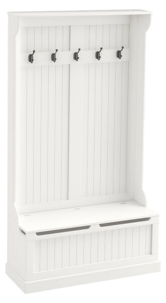 HOMCOM věšák na kabáty s botníkem a lavičkou do předsíně, s 5 háčky a úložným prostorem, 96x34x179,7cm, slonová kost | Aosom