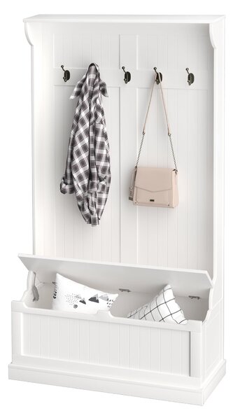 HOMCOM věšák na kabáty s botníkem a lavičkou do předsíně, s 5 háčky a úložným prostorem, 96x34x179,7cm, slonová kost | Aosom