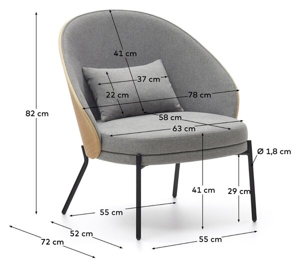Šedé čalouněné křeslo Kave Home Eamy