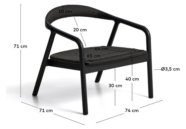 Kave Home Černé dubové křeslo Derile s výpletem