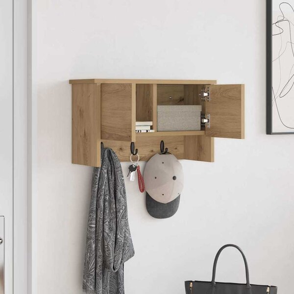 VidaXL Nástěnný věšák na kabáty, počet polic 2 [874338] Barva: Černý dub, Velikost: 80 x 20 x 30 cm
