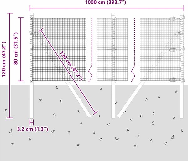 VidaXL Zemní upevnění svařované drátěné ploty [3351568] Barva: Zelená, Velikost plotu: 10 x 1,6 m (síť 1,2 x 1,2 cm)