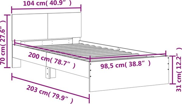 VidaXL Postel bez matrace s čelem [838618] Barva: Černá, Velikost: 120 x 200 cm (rám 203 x 125 x 70 cm)