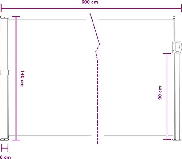 VidaXL Zatahovací boční markýza [42035513] Barva: antracitová, Velikost: 120 x 500 cm
