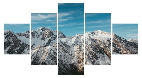 Obraz zasněžených vrcholků, Fiordland (125x70 cm)