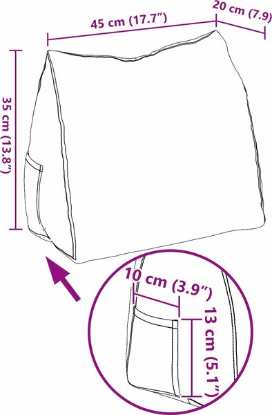 VidaXL Polštář na záda textil [42015017] Barva: Černá, Velikost: 60 x 50 x 20 cm