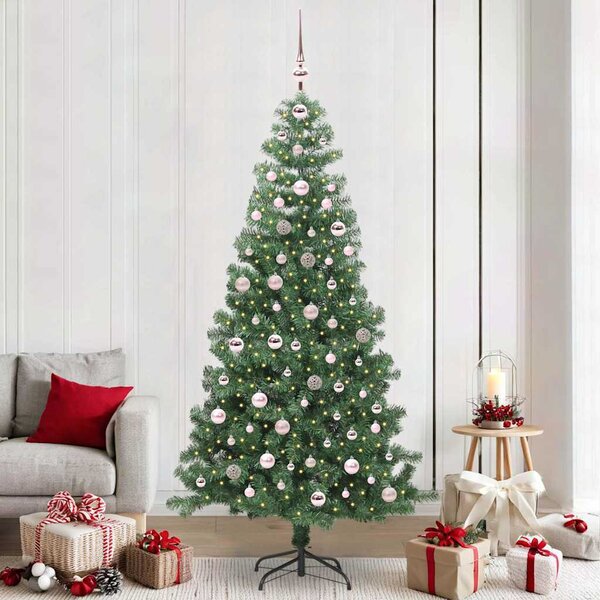 VidaXL Vánoční stromeček PET, s 300 LED diodami a růžovými kuličkami [3396636] Barva: zlatá, Velikost: 180 cm