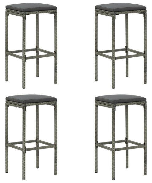 Barové stoličky s poduškami 4 ks šedé polyratan