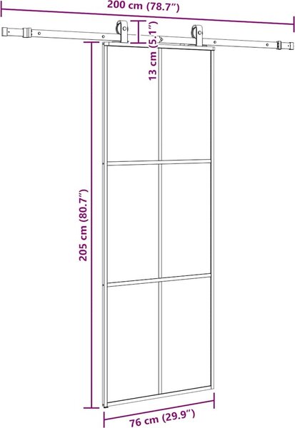 VidaXL Posuvné dveře se sadou kování černé ESG Glass, 3 x 2 grids [3375844] Velikost: 102 x 205 cm (213 cm sliding rail)