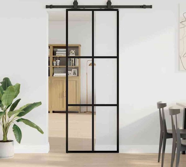 VidaXL Posuvné dveře se sadou kování černé ESG Glass, 3 x 2 grids [3375844] Velikost: 102 x 205 cm (213 cm sliding rail)