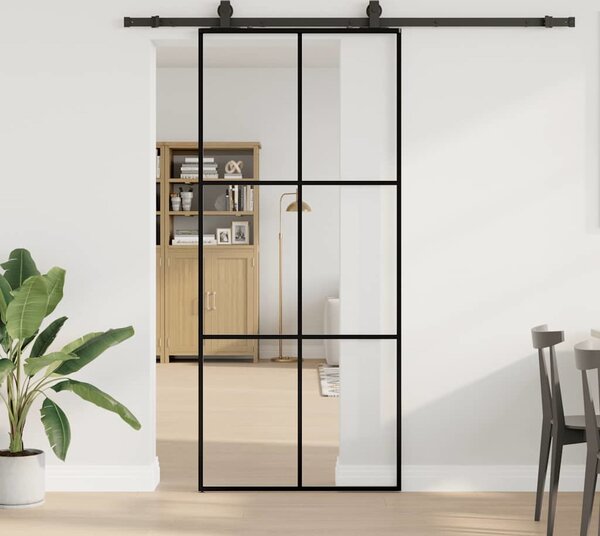 VidaXL Posuvné dveře se sadou kování černé ESG Glass, 3 x 2 grids [3375844] Velikost: 102 x 205 cm (213 cm sliding rail)