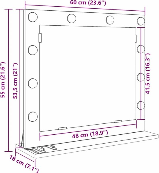 VidaXL Toaletní zrcadlo Obdélníkový [868292] Barva: Bílá, Velikost: 80 x 55 x 18 cm
