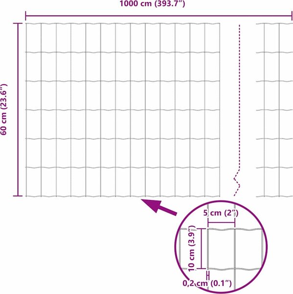 VidaXL Euro plot ocel [42004347] Barva: Zelená, Velikost: 10 x 1,2 m, Velikost mřížky: 100 x 100 mm