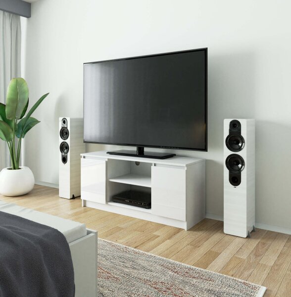 Stolek pod TV RTV 120 2D 1P bílý, lesk