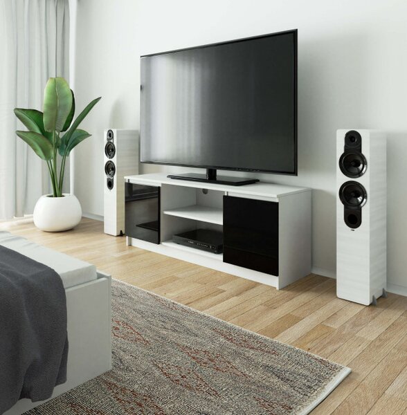 Stolek pod TV RTV 140 2D 1P bílý / černý, lesk