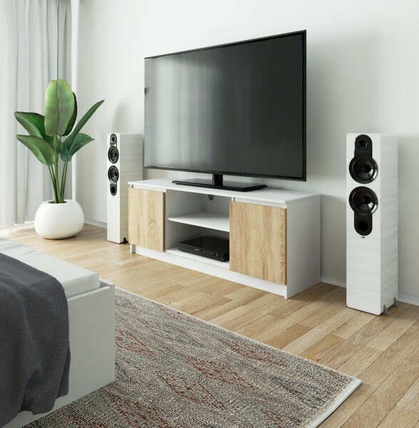 Stolek pod TV RTV 140 2D 1P bílý / sonoma
