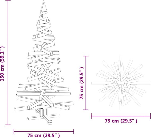 VidaXL Dřevěný vánoční strom KOTKA Masivní borovicové dřevo [42016712] Barva: Přírodní (bez povrchové úpravy), Velikost: 90 cm