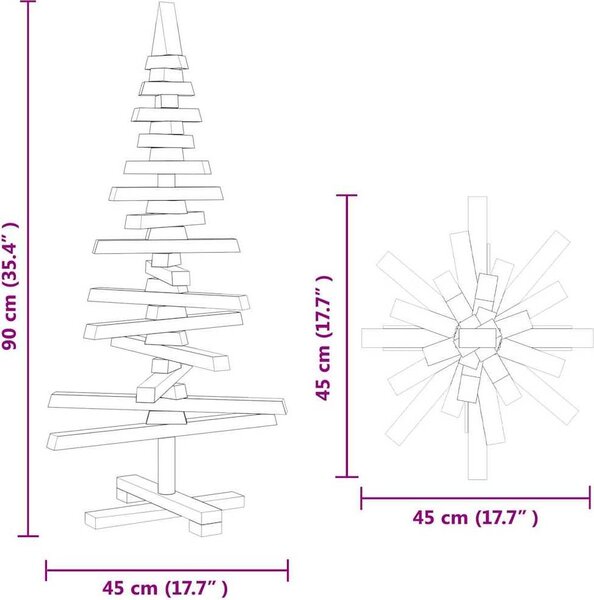 VidaXL Dřevěný vánoční strom KOTKA 90 cm Masivní borovicové dřevo [357994] Barva: Hnědý povrch