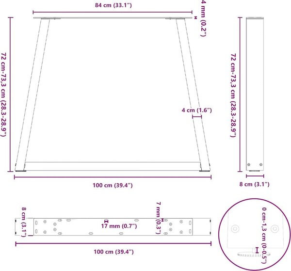 VidaXL Nohy k jídelnímu stolu ve tvaru V, 2 ks, ocel, 90 x (72-73,3) cm, ocel [4012581] Barva: Černá, Velikost: 80 x (72-73.3) cm