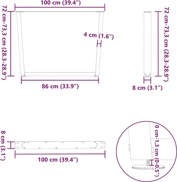 VidaXL Nohy k jídelnímu stolu ve tvaru V, 2 ks, ocel, , ocel [4012659] Barva: antracitová, Velikost: 80 x (72-73.3) cm