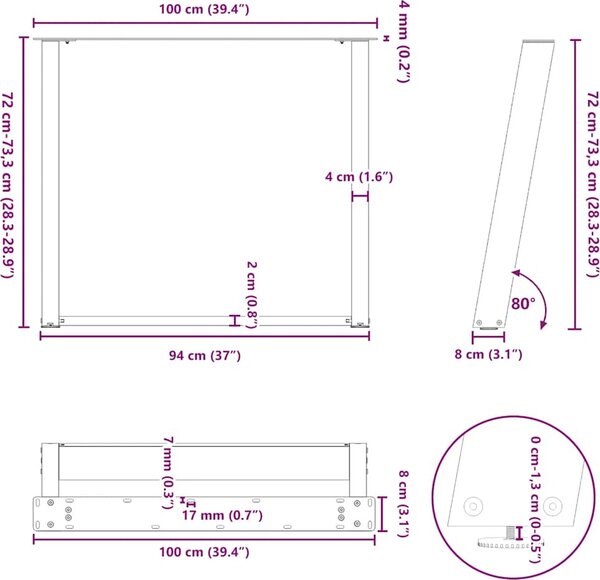 VidaXL Nohy k jídelnímu stolu ve tvaru U, 2 ks, ocel, , ocel [4012805] Barva: Černá, Velikost: 50 x (72-73) cm