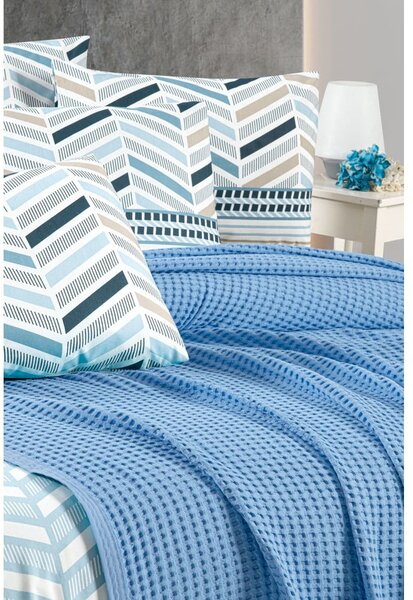 Modrý bavlněný přehoz 220x240 cm Waffle – Mila Home