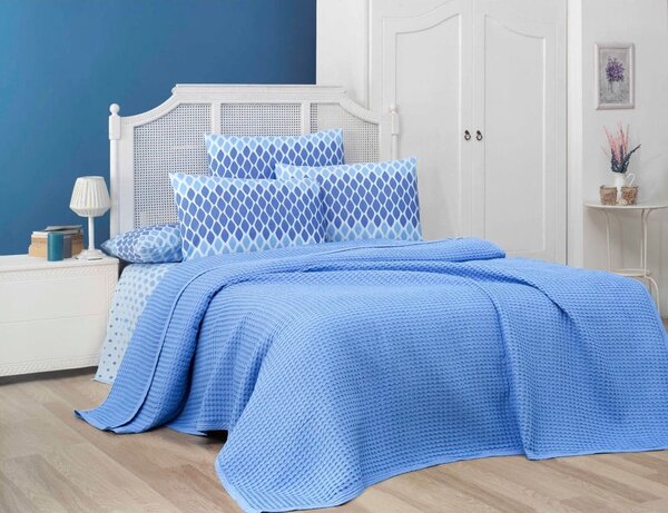Modrý bavlněný přehoz 220x240 cm Waffle – Mila Home