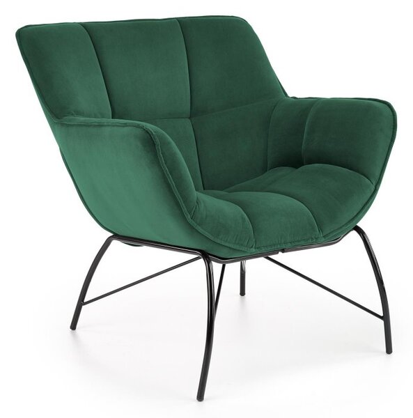 Designové křeslo BELTON — kov, látka, zelená