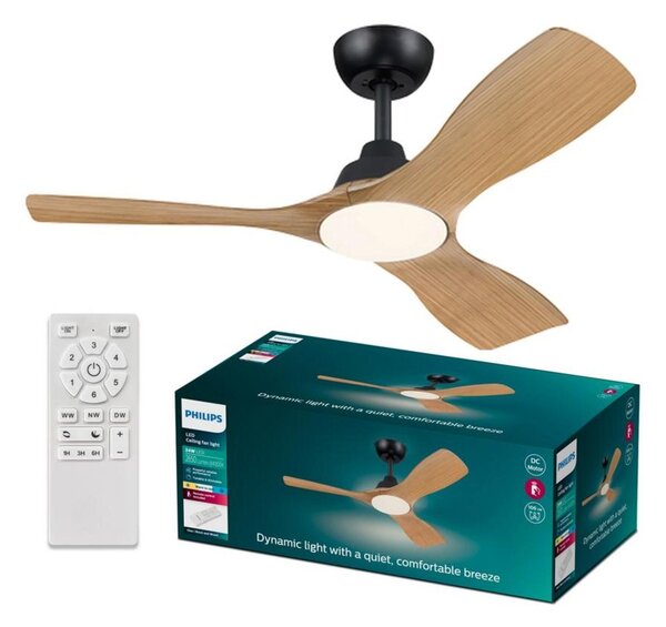 Philips Olas stropní ventilátor a svítidlo 28W+24W 3000/4300/6500K 106cm černá a dřevo