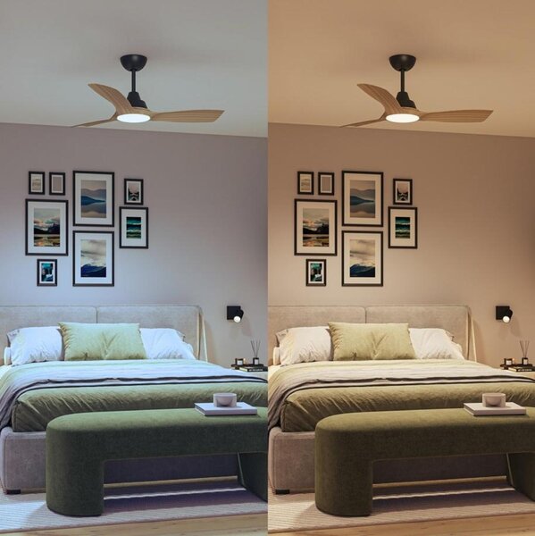 Philips Olas stropní ventilátor a svítidlo 28W+24W 3000/4300/6500K 106cm černá a dřevo
