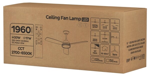 ZEVENTI - LED Stmívat stropní ventilátor LED/20W/230V 2700-6500K 132cm hnědá+DO