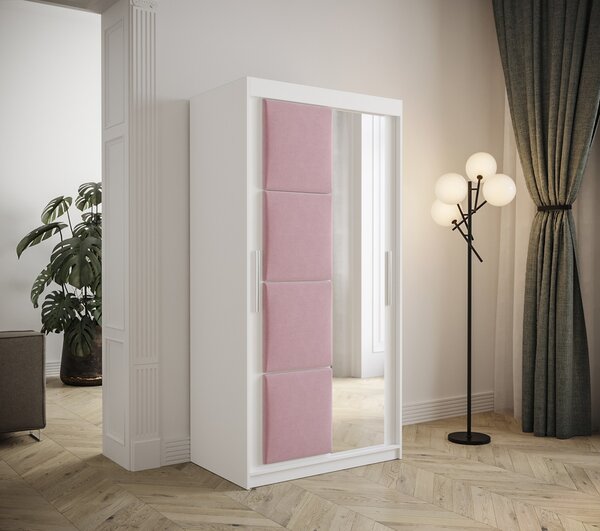 Šatní skříň s čalouněnými panely Tapi 100 - bílá / růžová