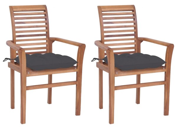 Jídelní židle 2 ks antracitové podušky masivní teakové dřevo