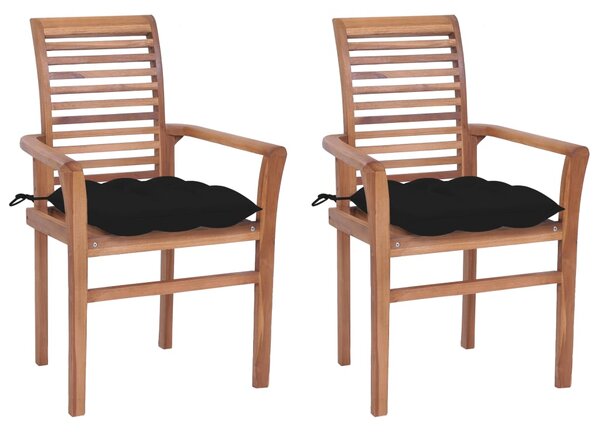 Jídelní židle 2 ks černé podušky masivní teak